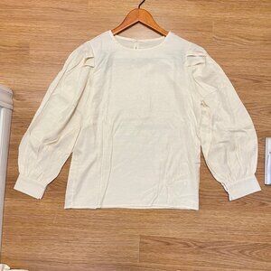Cottagecore Puff Sleeve Peasant Blouse Cream Beige